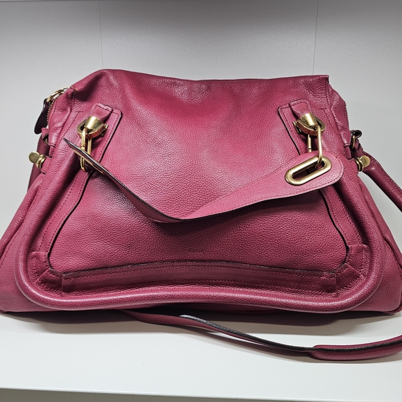 Chloe Handbags - Chloe Paraty Fuchsia Leather Shoulder Bag with Gold Hardware